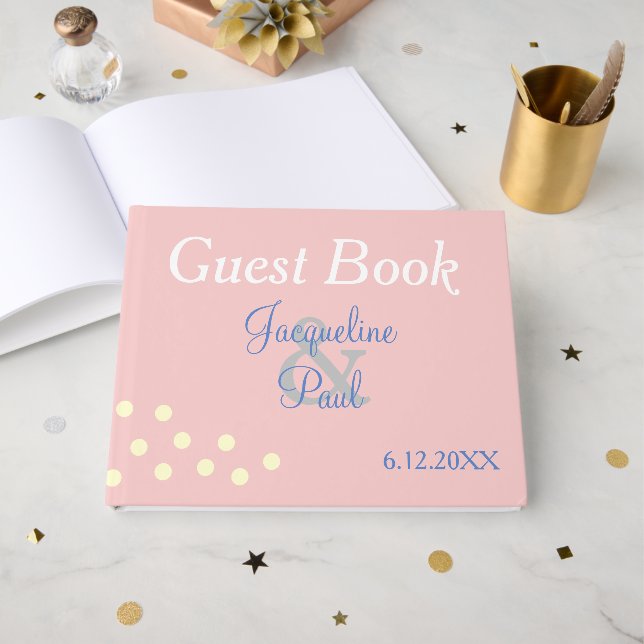 Libro De Visitas Boda Corazón Lunares Azules Rosa (Anverso Abierto)