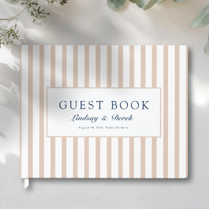 Libro De Visitas Boda Costera con Elegantes Rayas Beige y Marrón