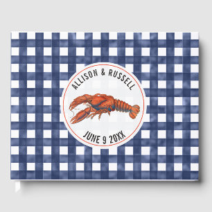 Libro De Visitas Boda costero Weathered Blue Gingham Lobster