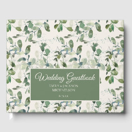 Libro De Visitas Boda crema de hojas de eucalipto verde salvia