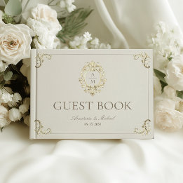 Libro De Visitas Boda Crema Dorado Barroco Vintage