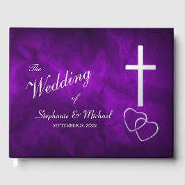 Libro De Visitas Boda cruzado cristiano morado plateado