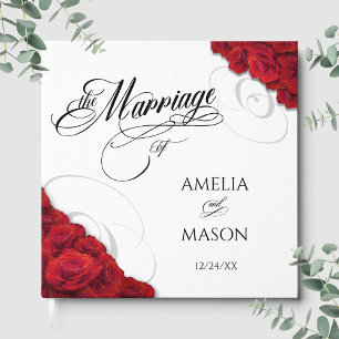 Libro De Visitas Boda Cuadrada de Fotografía Rosas Rojas Caligrafía