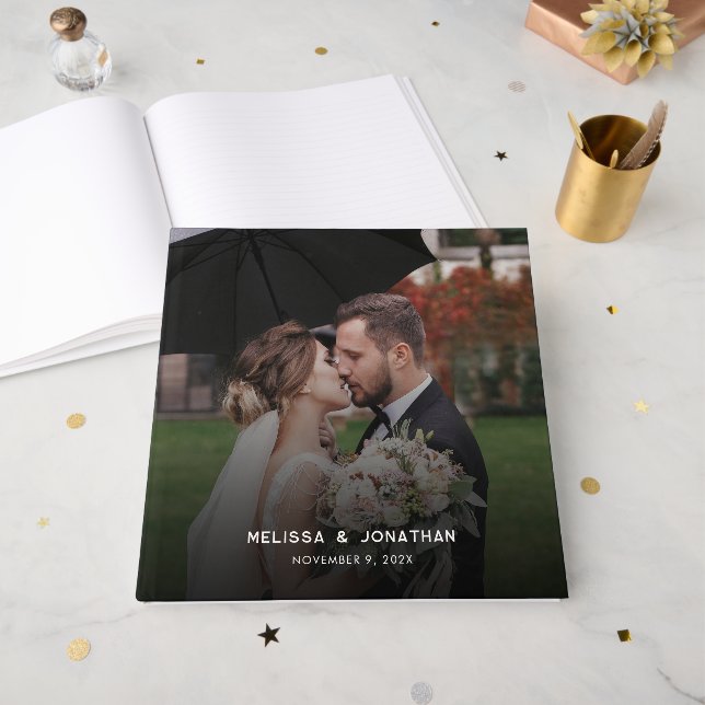 Libro De Visitas Boda de 1 Foto Moderna (Anverso Abierto)