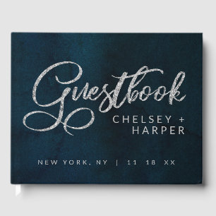 Libro De Visitas Boda de acuarela azul oscuro de luster
