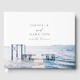 Libro De Visitas BODA de acuarela de destino del muelle del lago MA