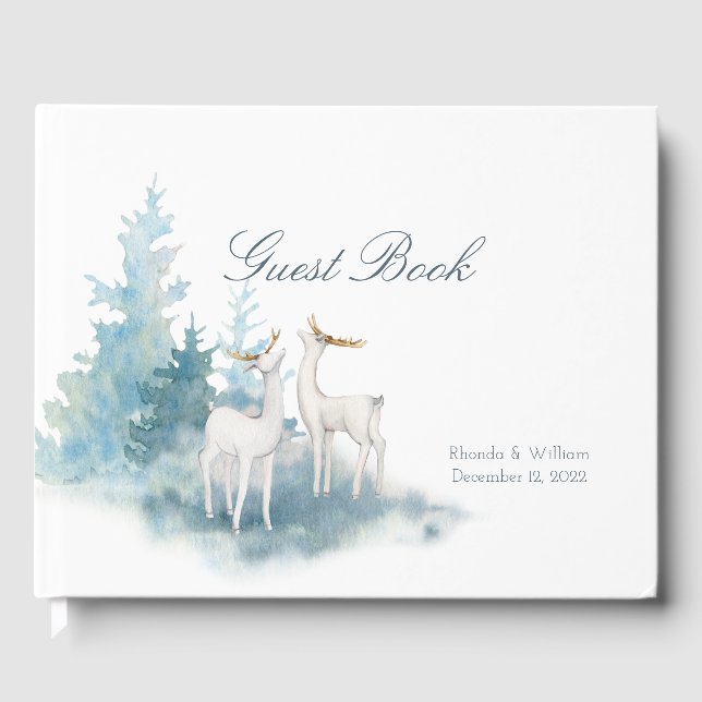 Libro De Visitas Boda de acuarela de invierno y ciervo y follaje (Anverso)