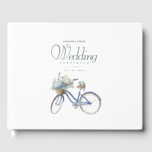 Libro De Visitas Boda de acuarela de la bicicleta azul bohemia