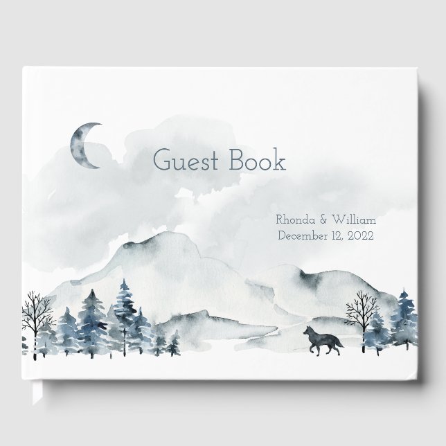 Libro De Visitas Boda de acuarela de montaña de niebla (Anverso)