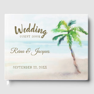 Libro De Visitas Boda de acuarela de palmeras tropicales