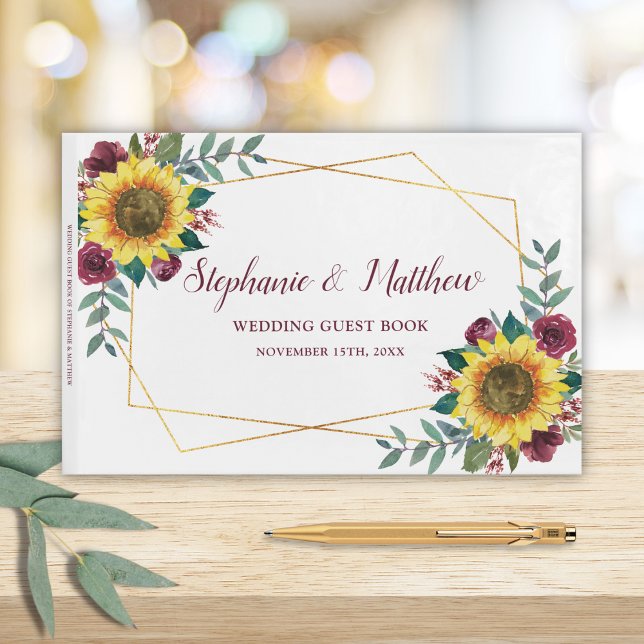 Libro De Visitas Boda de acuarela floral de girasol geométrico (Subido por el creador)