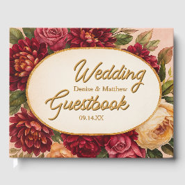 Libro De Visitas Boda de acuarela floral de Rubor Burgundy