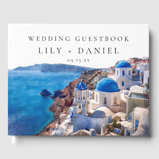 Libro De Visitas Boda de acuarela Santorini Grecia (Anverso)