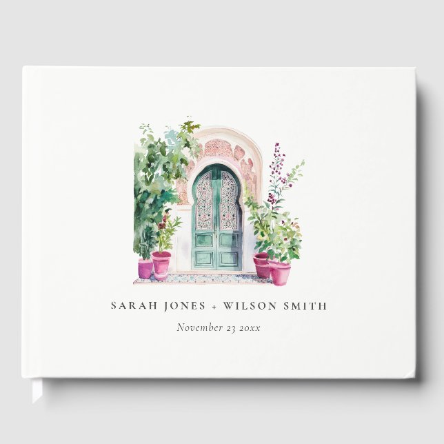 Libro De Visitas Boda de acuarela tropical marroquí (Anverso)