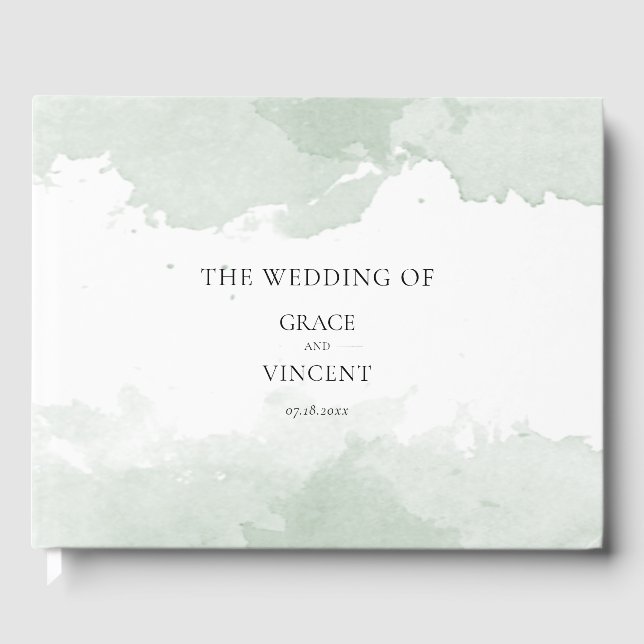 Libro De Visitas Boda de acuarela verde abstracto (Anverso)
