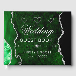 Libro De Visitas Boda de ágata con brillo falso verde y plata
