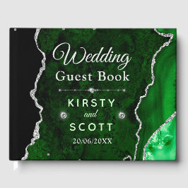 Libro De Visitas Boda de Ágata con Brillo Verde y Plateado