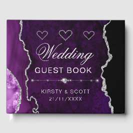 Libro De Visitas Boda de Ágata Falsa Brillante Púrpura y Plateada