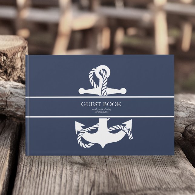 Libro De Visitas Boda de anclaje de onda azul V2 Wht/Navy ID836 (Subido por el creador)