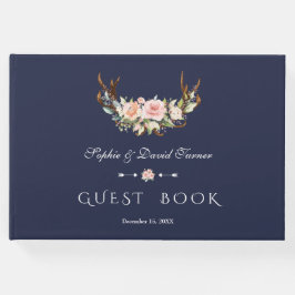 Libro De Visitas Boda de anillos florales de crema rosa de color de