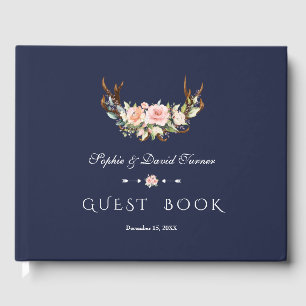 Libro De Visitas Boda de anillos florales de crema rosa de color de