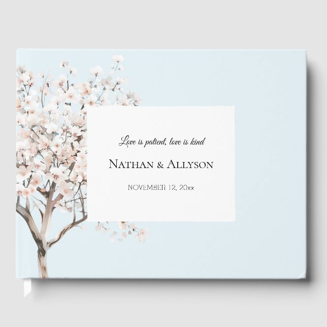 Libro De Visitas Boda de árbol floral azul (Anverso)