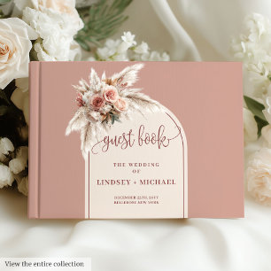 Libro De Visitas Boda de arco floral de pampas rosadas y polvorient