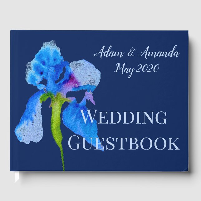 Libro De Visitas Boda de arte de la acuarela azul de Iris (Anverso)