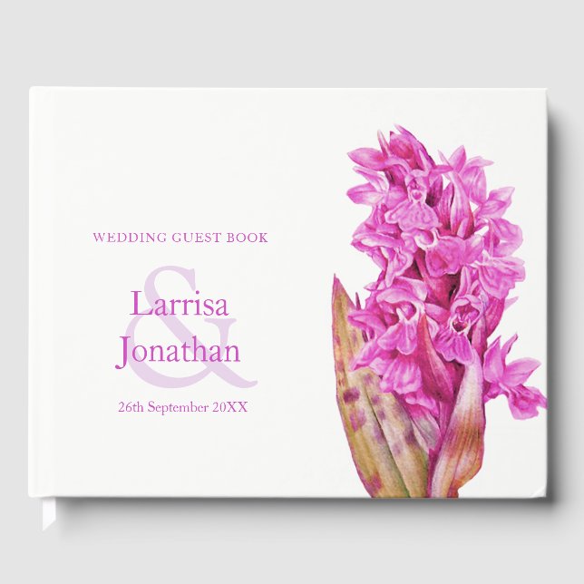 Libro De Visitas Boda de arte de orquídeas silvestres rosa personal (Anverso)