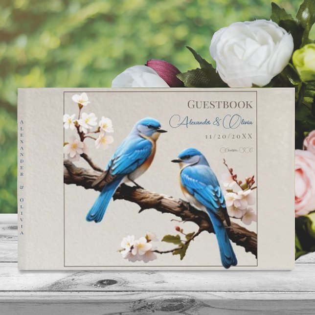 Libro De Visitas Boda de Bluebirds de primavera (Spring Bluebirds Wedding Guest Book)