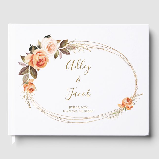 Libro De Visitas Boda  de Boho Floral Burnt Naranja moderno (Anverso)