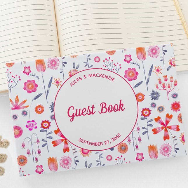Libro De Visitas Boda de Boho floral rosa moderno (Pretty modern pink floral wedding guest book)