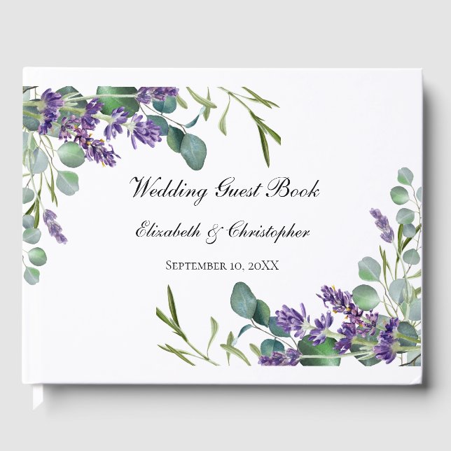 Libro De Visitas Boda de boho lavanda eucalipto verde (Anverso)