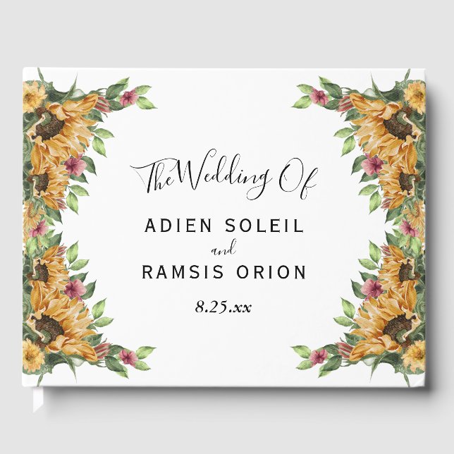 Libro De Visitas Boda de Boho Sunflower Rustic Wildflower (Anverso)