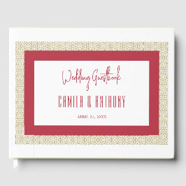 Libro De Visitas Boda de borde geométrico islámico rojo