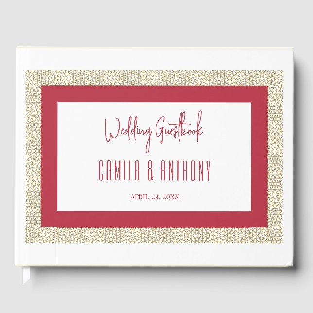 Libro De Visitas Boda de borde geométrico islámico rojo (Anverso)