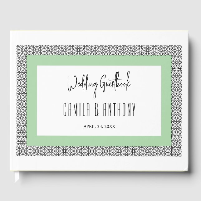 Libro De Visitas Boda de borde geométrico islámico turquesa (Anverso)