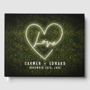 Libro De Visitas Boda de Boxwood de Rótulo de amor de neón blanco