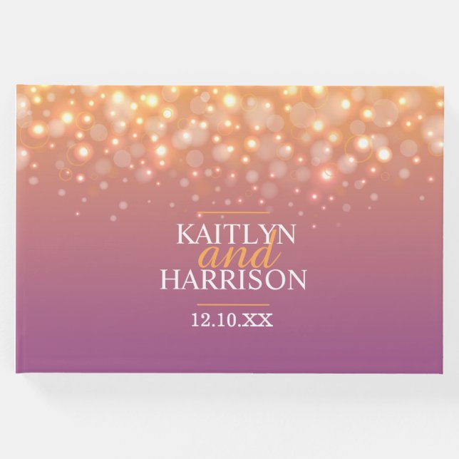 Libro De Visitas Boda de burbuja de champán gracias naranja púrpura (Anverso)