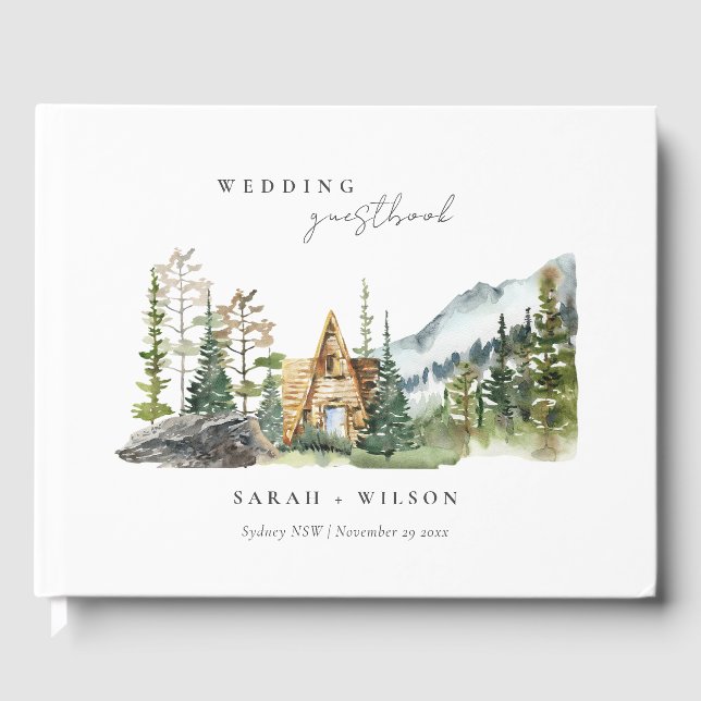 Libro De Visitas Boda de cabaña de madera de pino de montaña rusa (Anverso)