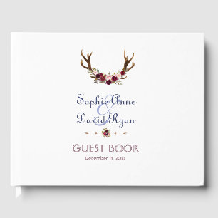 Libro De Visitas Boda de Caída Azul de la Marina Floral Antlers de 