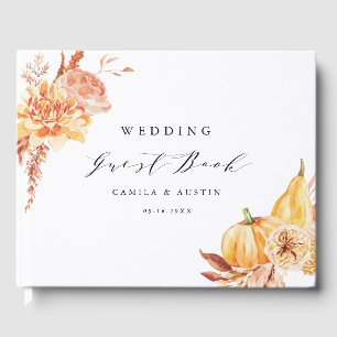 Libro De Visitas Boda de calabaza floral de oro de otoño rústico