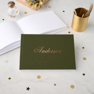Libro De Visitas Boda de Caligrafía Apellido Verde Oliva Oscuro