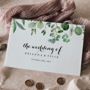 Libro De Visitas Boda de caligrafía botánica de eucalipto verde