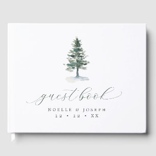 Libro De Visitas Boda de caligrafía de árbol de pino rústico