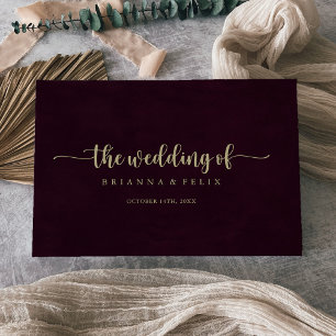 Libro De Visitas Boda de caligrafía de borgoña de oro
