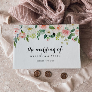 Libro De Visitas Boda de caligrafía de follaje verde floral simple