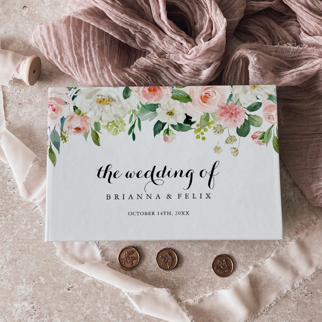 Libro De Visitas Boda de caligrafía de follaje verde floral simple (Subido por el creador)