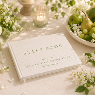 Libro De Visitas Boda de caligrafía de marfil verde oliva clásico