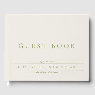 Libro De Visitas Boda de caligrafía de marfil verde oliva clásico